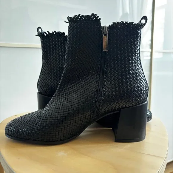PONS QUINTANA Black Woven Leather Booties - Size 37 - Picture 4 of 8